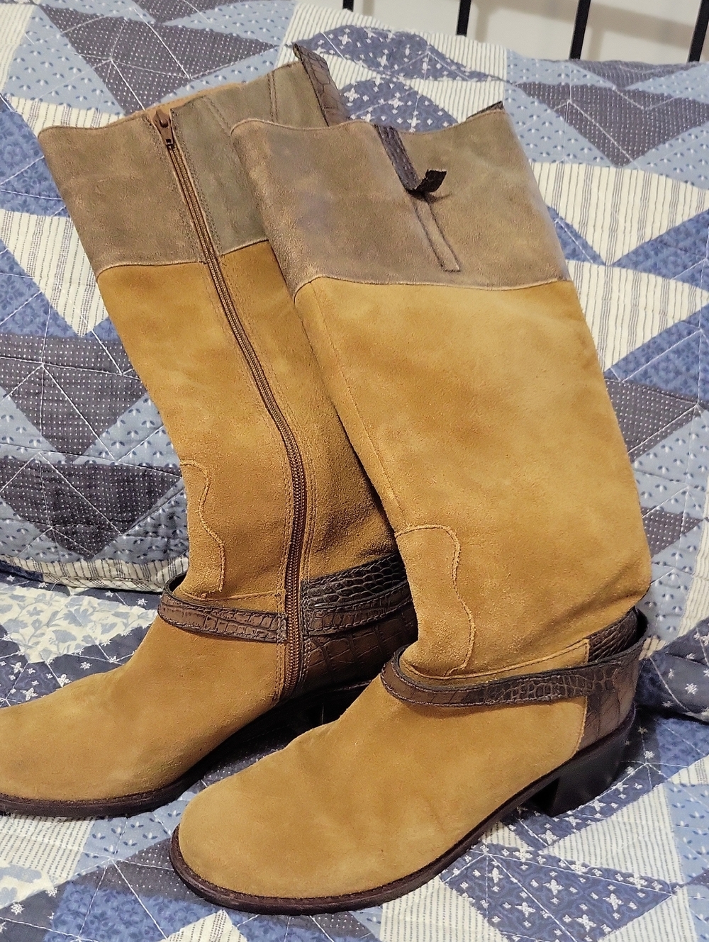 Women's Tan Suede Boots - Brown Accents